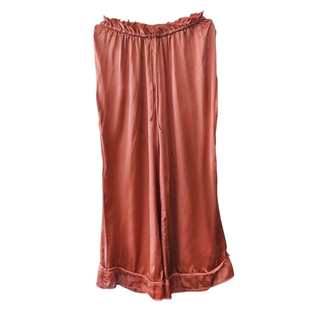 Intimately Free People Satin Wide Leg Pants Terracotta Paperbag Waist XS TP